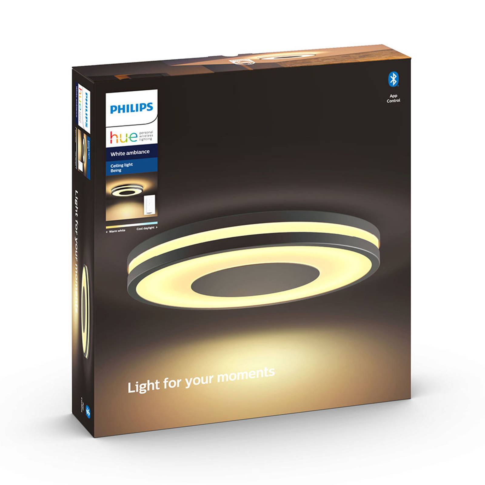 Plafonierë inteligjente Philips Hue White Ambiance Being, LED, me Bluetooth, e zezë