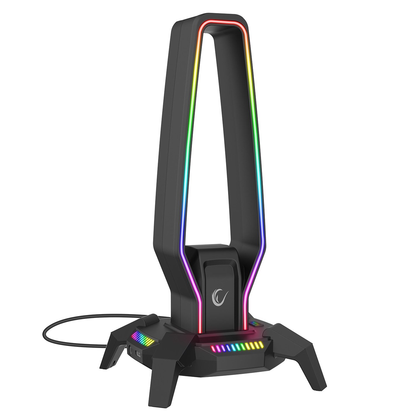 Stand për Kulakë Gaming me RGB + 3 USB + Type‑C + 3.5 mm – Rampage RM‑H27 – E Zezë