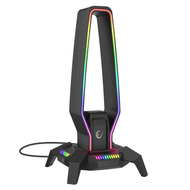Stand për Kulakë Gaming me RGB + 3 USB + Type‑C + 3.5 mm – Rampage RM‑H27 – E Zezë
