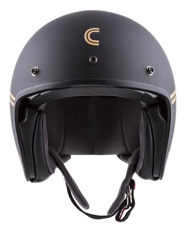 Helmetë moto CASSIDA Oxygen Rondo, polikarbonat, visor dielli, e zezë mat me të artë