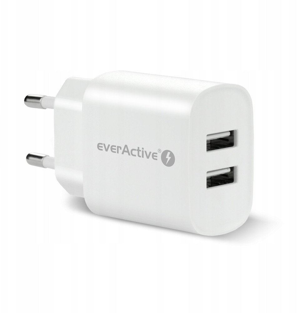 Полнач адаптер everActive SC-220, 2x USB, 12W 2.4A, бел