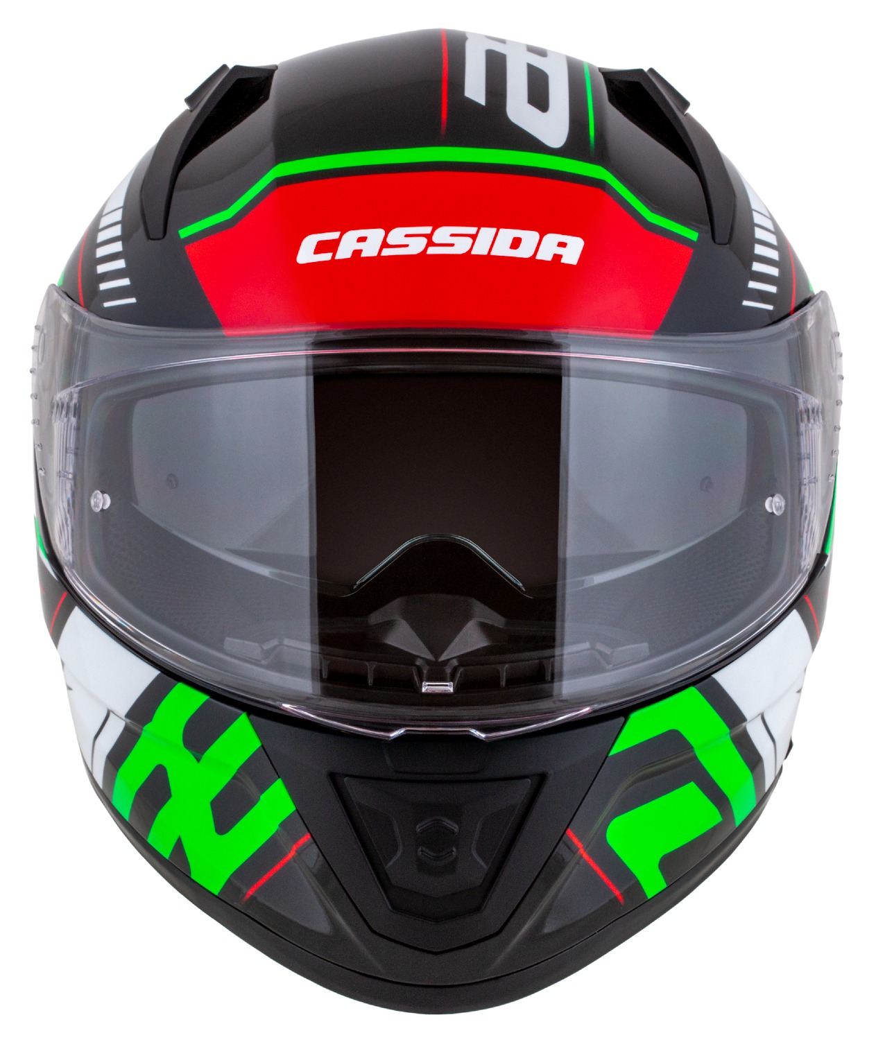 Helmetë moto CASSIDA Aero Drome 2026, integrale, polikarbonat, e zezë perlë e kuqe jeshile e bardhë