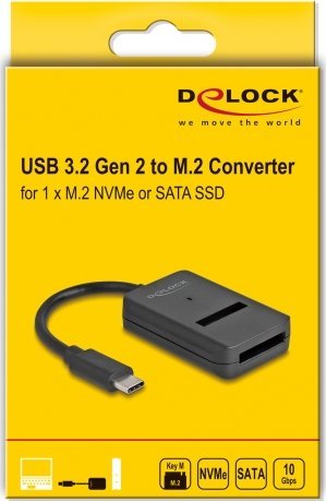 Konvertues SSD DeLOCK Combo, për M.2 NVMe PCIe ose SATA, USB Type C, i zi