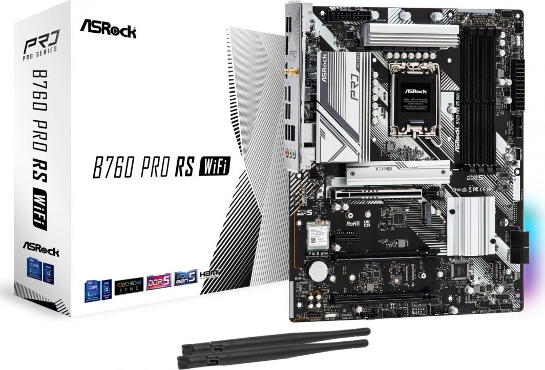 Pllakë amë ASRock B760 PRO RS WIFI, Socket 1700, DDR5, PCIe 5.0, WiFi 6E, e zezë