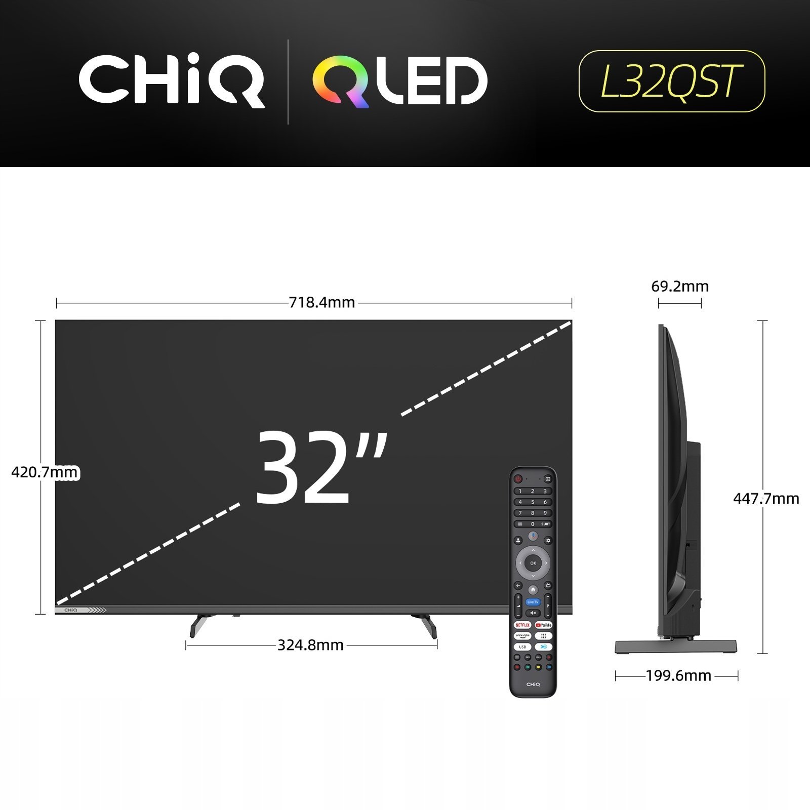 Televizor CHiQ L32QST, 32" FHD QLED, Google TV, metalik