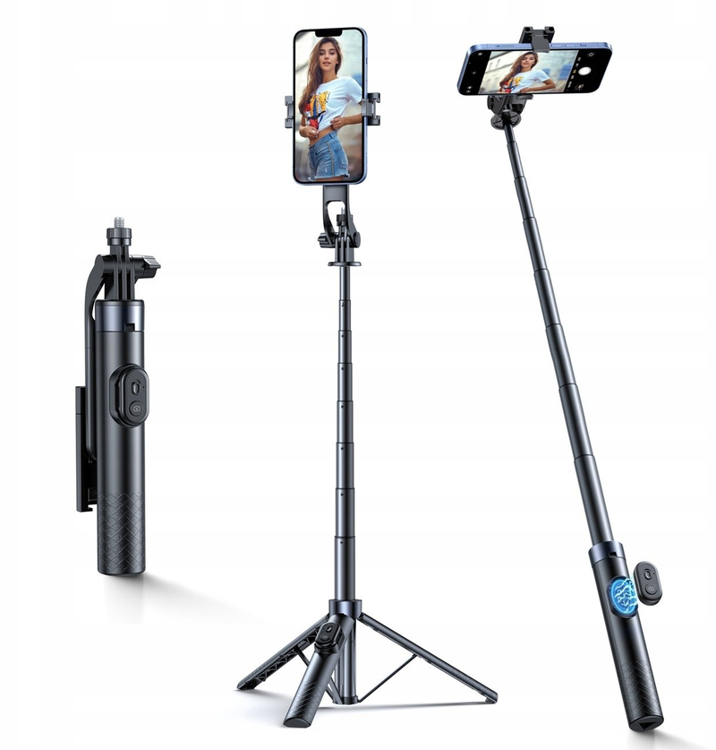 Selfie stick Wozinsky WC1Y70S, tripod teleskopik 1.7m, mbajtës telefoni, i zi
