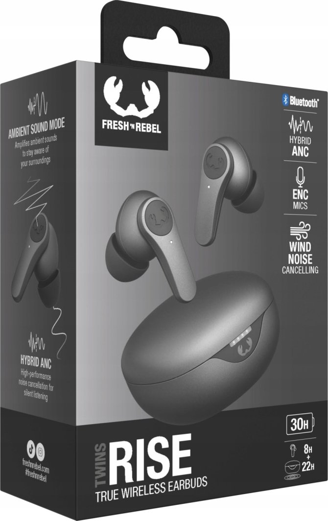 Kufje Bluetooth Fresh n Rebel Twins Rise, True Wireless, anulim aktiv i zhurmës, gri