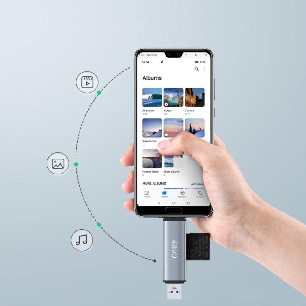 Lexues kartelash Tech-Protect Ultraboost, SD dhe microSD, USB-C dhe USB-A 3.0, argjendtë