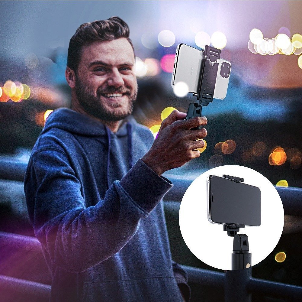Selfie stick dhe tripod RoGer RO SELF 2IN1, telekomandë Bluetooth, teleskopik, i zi