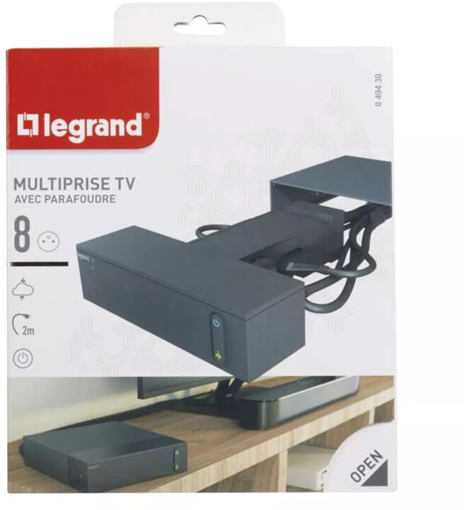 Mbrojtës për shkarkesa elektrike Legrand, 8 priza, 2m, i zi