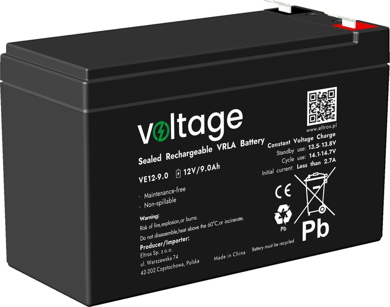 Bateri AGM VEINTEK VE12-9.0, 12V, 9Ah, e zezë