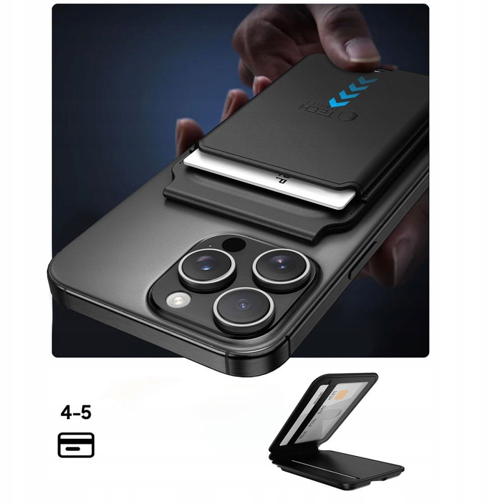 Mbajtëse kartelash magnetike Tech-Protect MagWallet Stand MagSafe, RFID, universale, e zezë