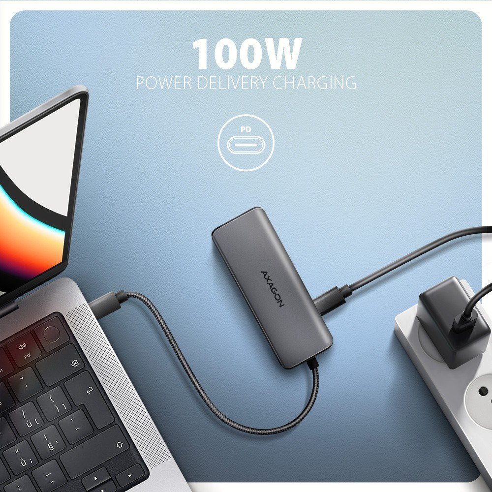 USB HUB Axagon HMC-5H8K, 2x USB-A, 1x USB-C, HDMI 8K, PD 100W, gri
