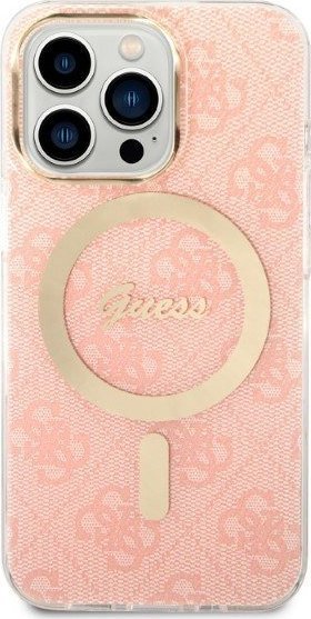 Set karikues me futrollë Guess GUBPP13XH4EACSP për iPhone 13 Pro Max, MagSafe, koleksioni 4G Print, rozë