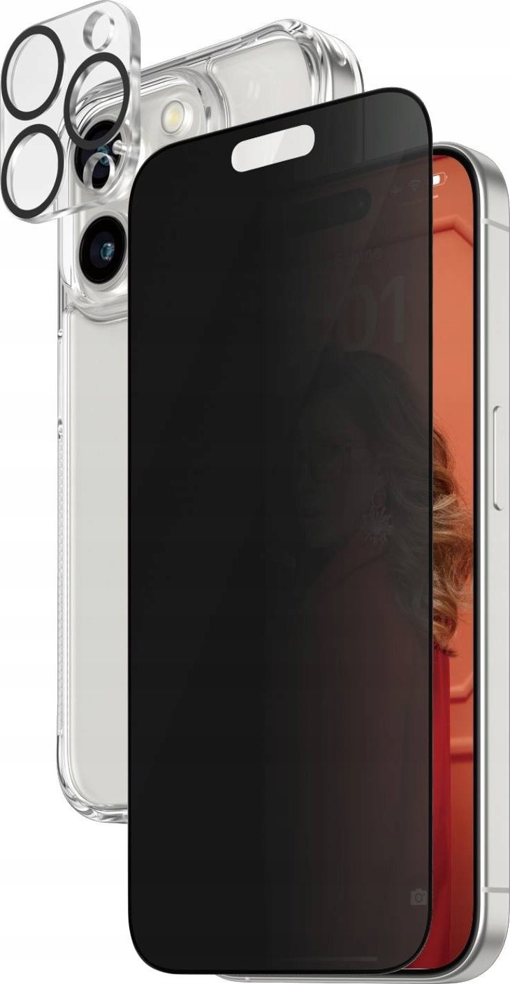 Set mbrojtës PanzerGlass Privacy 3 në 1 për iPhone 15 Pro, xham sigurie, kuti HardCase, i errët