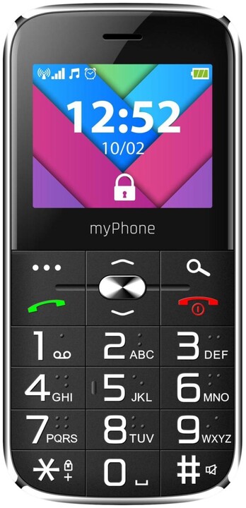 Celular myPhone Halo C Senior, 16 GB, me mbajtëse karikimi, i zi