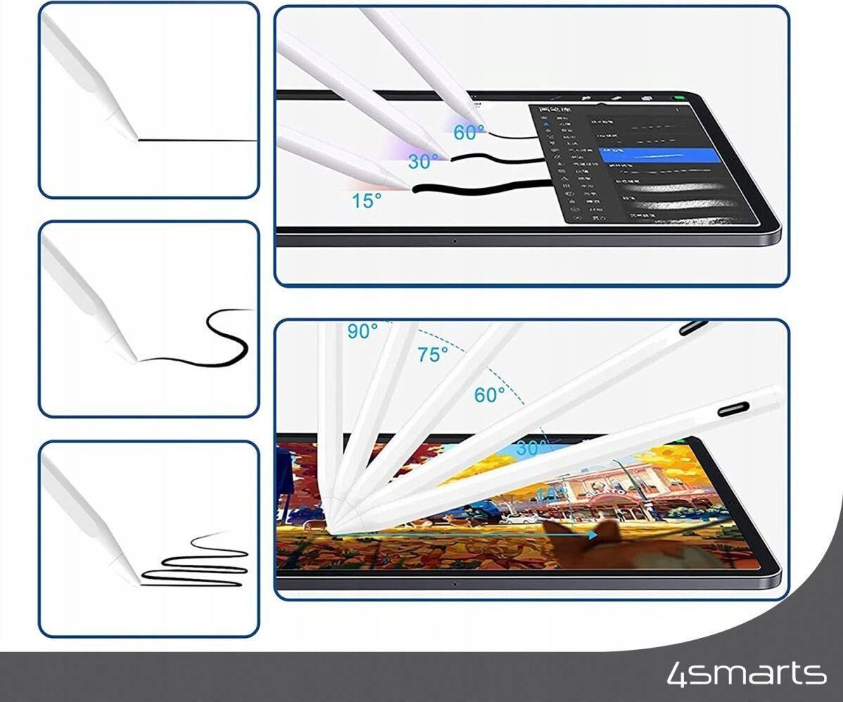 Stilolaps digjital 4smarts Pencil Pro 3 për iPad, aktiv kapacitiv, USB C, i bardhë