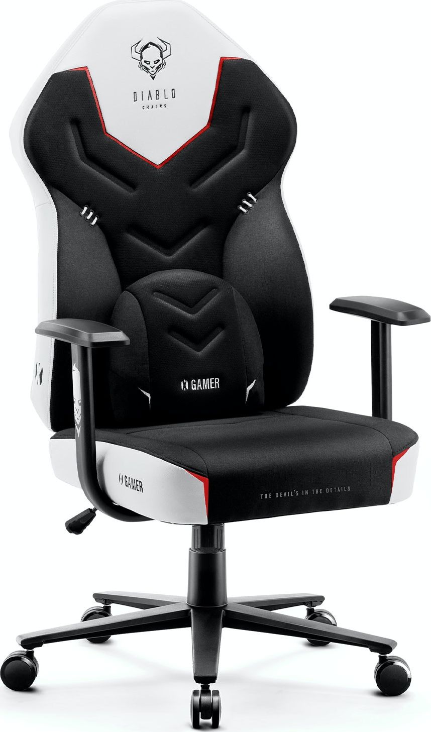 Karrige gaming Diablo Chairs X-Gamer Snow White, ergonomike, me mbështetëse krahësh, e zezë e bardhë