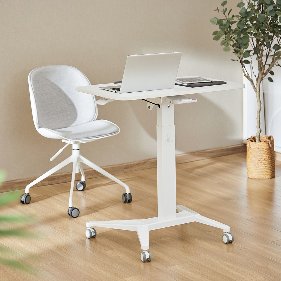 Tavolinë mobile për laptop Maclean MC-453W, 80x52 cm, rregullim pneumatik i lartësisë, e bardhë