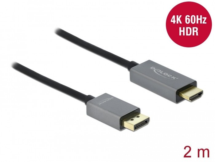 Kabllo DeLOCK Active DisplayPort 1.4 në HDMI, 4K 60 Hz HDR, 2 m, e zezë
