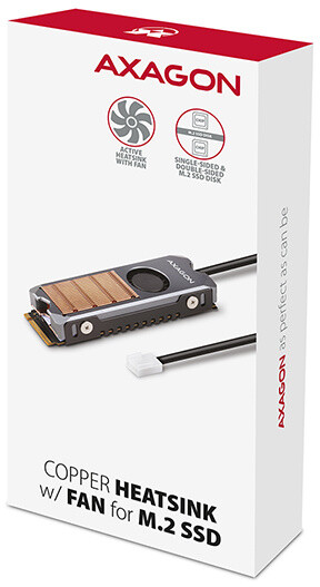 Ftohës bakri me ventilator AXAGON CLR-M2FAN për SSD të dyanshme M.2, lartësia 13 mm