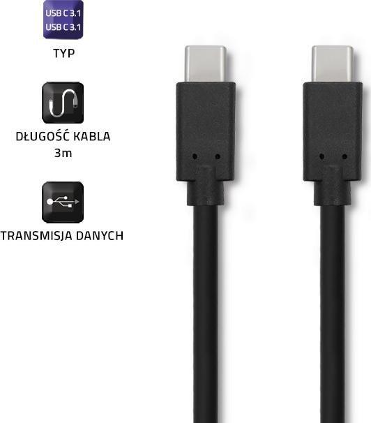 Kabllo USB Qoltec USB-C në USB-C, 3m, e zezë