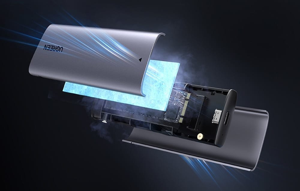 Kuti e jashtme UGREEN për SSD M.2 NVMe SATA, USB 3.2 Gen 2 10 Gbps, gri