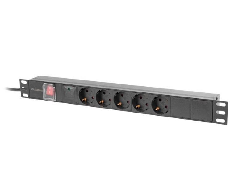 Prizë PDU Lanberg 19" 1U, 5x Schuko, 16A, 2m, e zezë