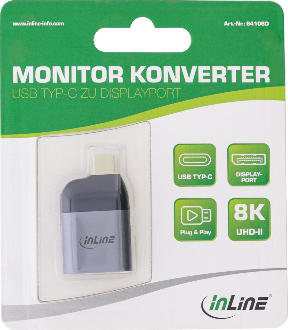 Adapter USB InLine USB C në DisplayPort, 8K 60Hz, gri