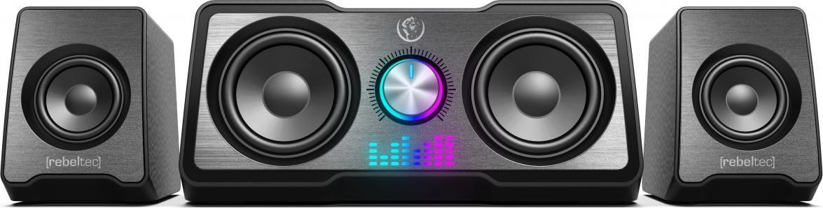 Altoparlantë kompjuteri Rebeltec 2.1 ROCK, me subwoofer, LED RGB, të zinj