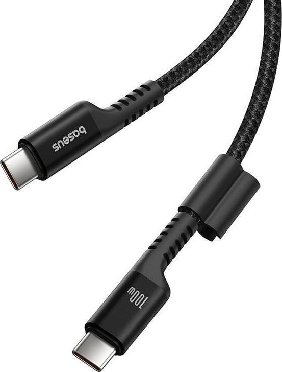 Kabllo karikimi Baseus Fish Eye, USB C në USB C, 100W, 1m spiral, e zezë