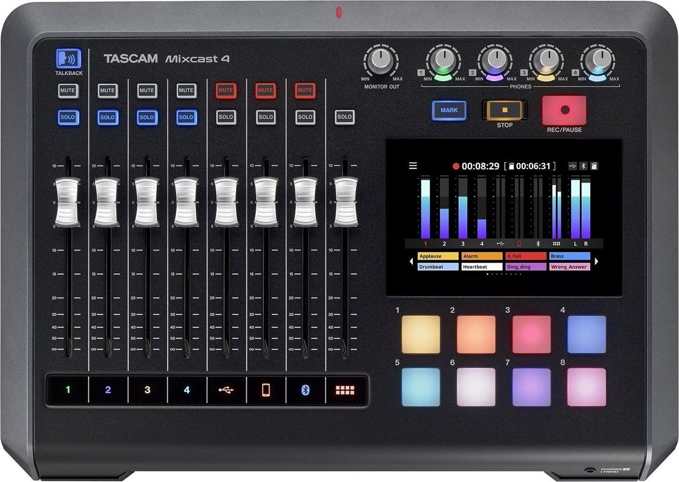 Mixer audio Tascam Mixcast 4, 4 kanale, ekran me prekje, i zi