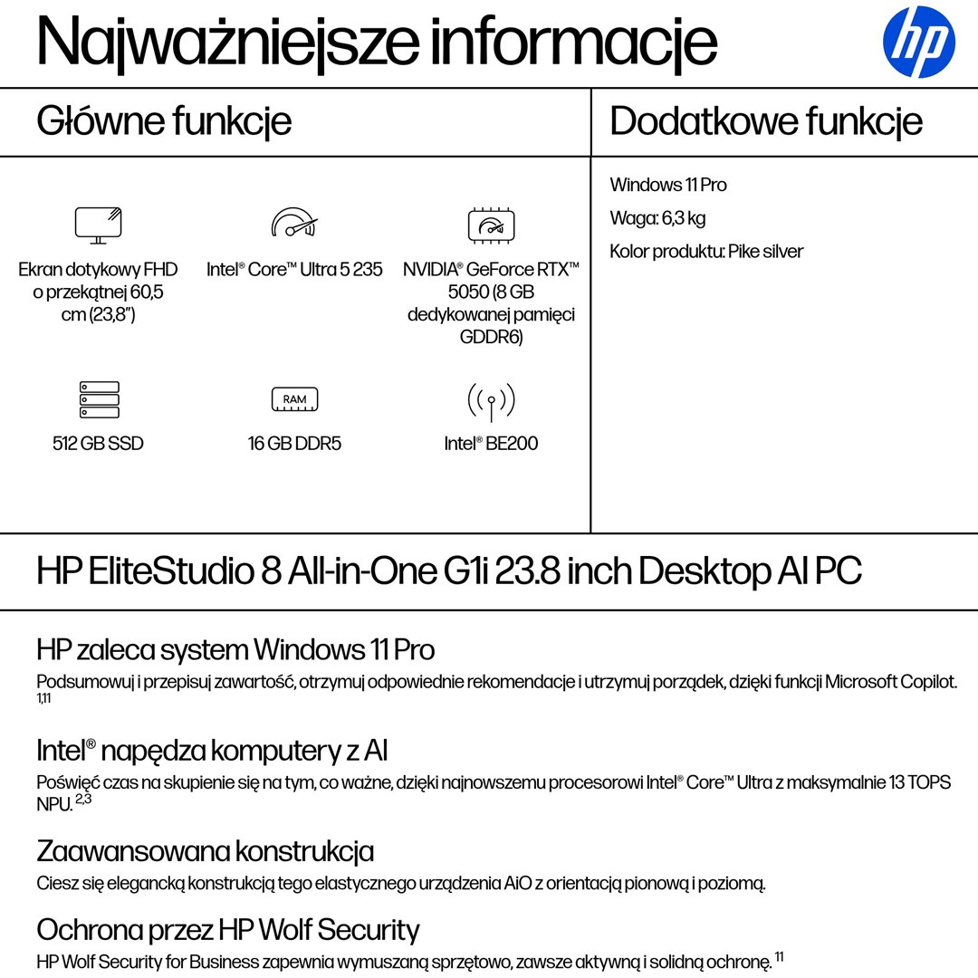 Kompjuter AIO HP EliteStudio 8 G1i Ultra 5 235, 23.8" FHD Touch, Intel Ultra 5, 16GB RAM, SSD 512GB