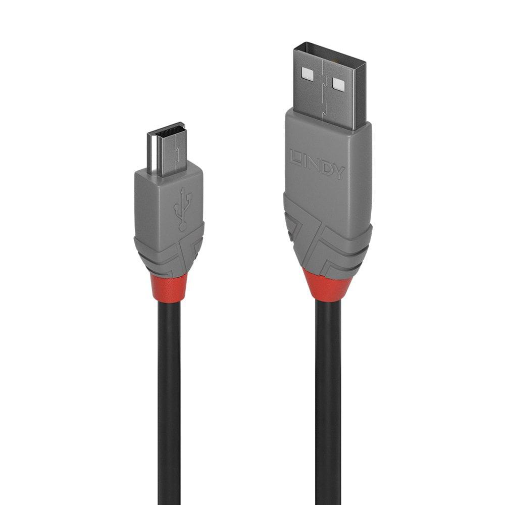 Kabllo USB LINDY Anthra Line, USB 2.0 Type A në Mini-B, 1m, e zezë