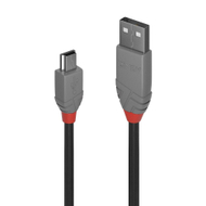 Kabllo USB LINDY Anthra Line, USB 2.0 Type A në Mini-B, 1m, e zezë