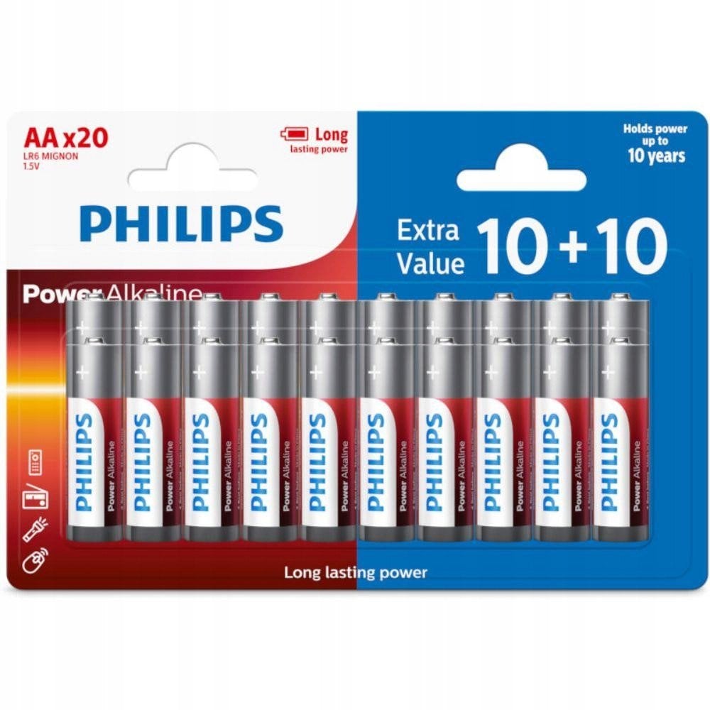 Bateri alkaline Philips Power AA, paketim 20 copë, 1.5V