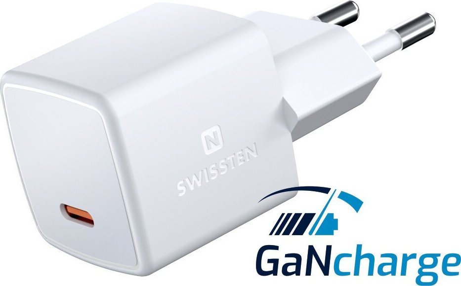 Adapter karikues SWISSTEN GaN 22044100, USB, karikim i shpejtë, i bardhë
