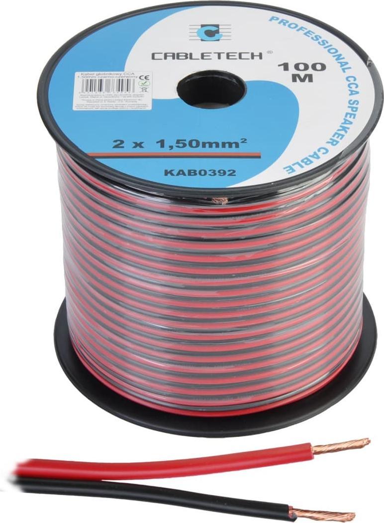 Kabllo altoparlantësh Cabletech CCA, 2x1.5mm, zi e kuqe