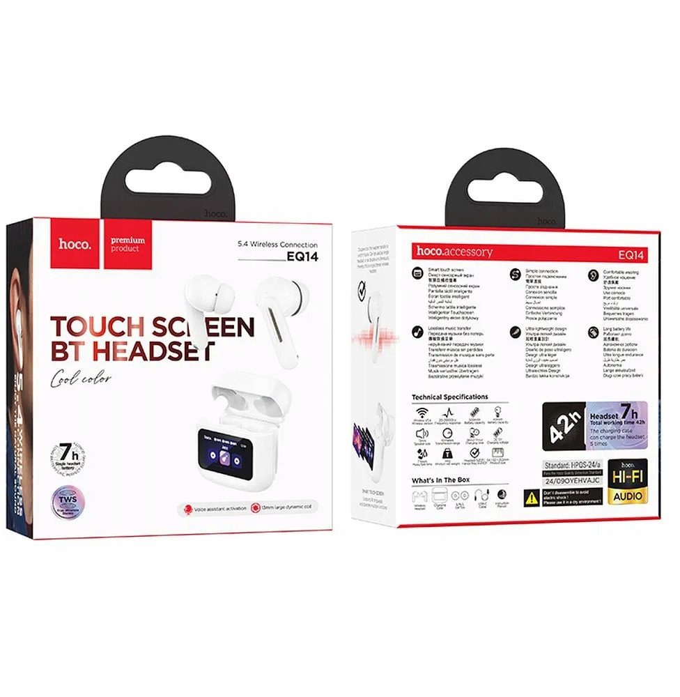 Kufje pa tela Hoco TWS EQ14, Bluetooth 5.3, ekran me prekje, të bardha