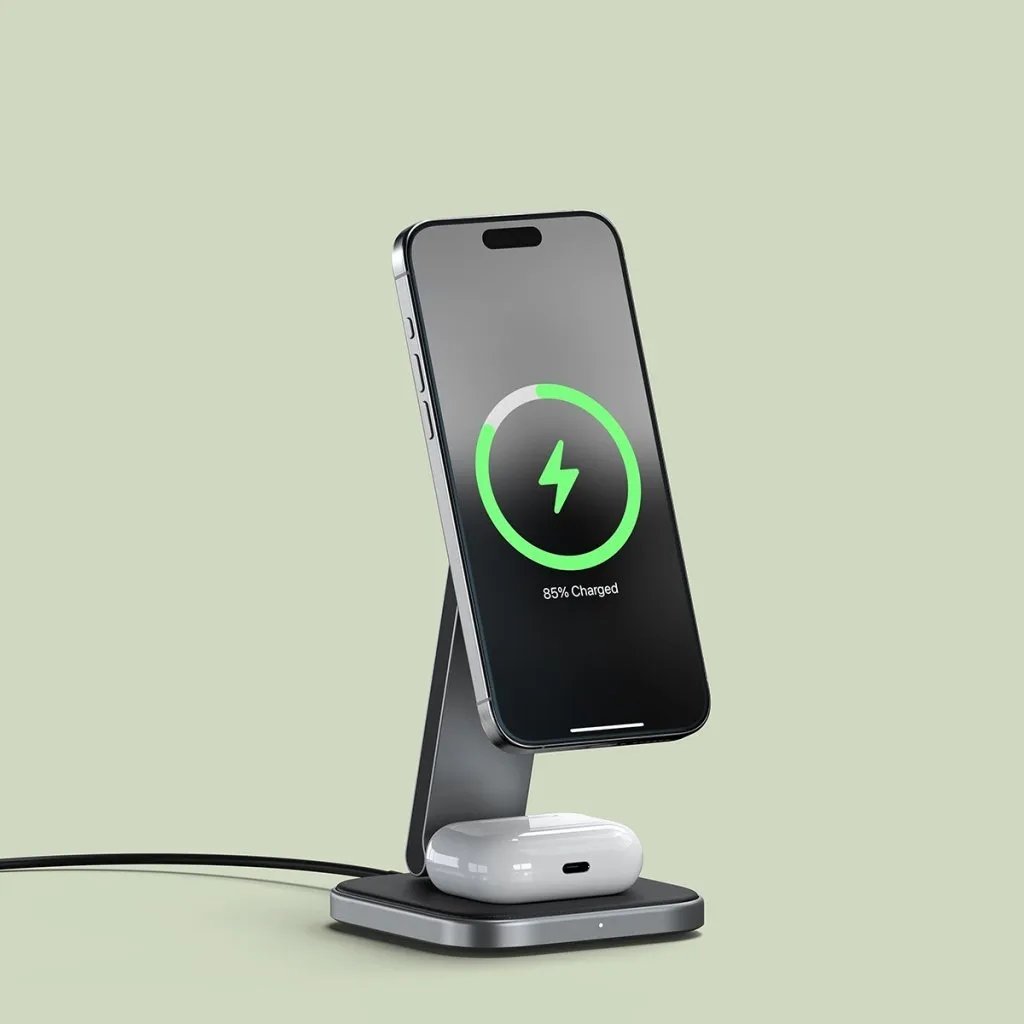 Karikues wireless Satechi 2 in 1 Foldable, 15W Qi2, Space Grey