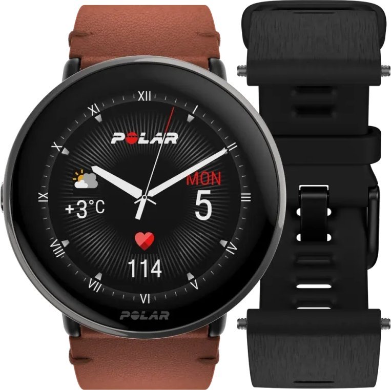 Спортски часовник Polar Ignite 3 Titanium, GPS, екран 1.28" AMOLED, кафена