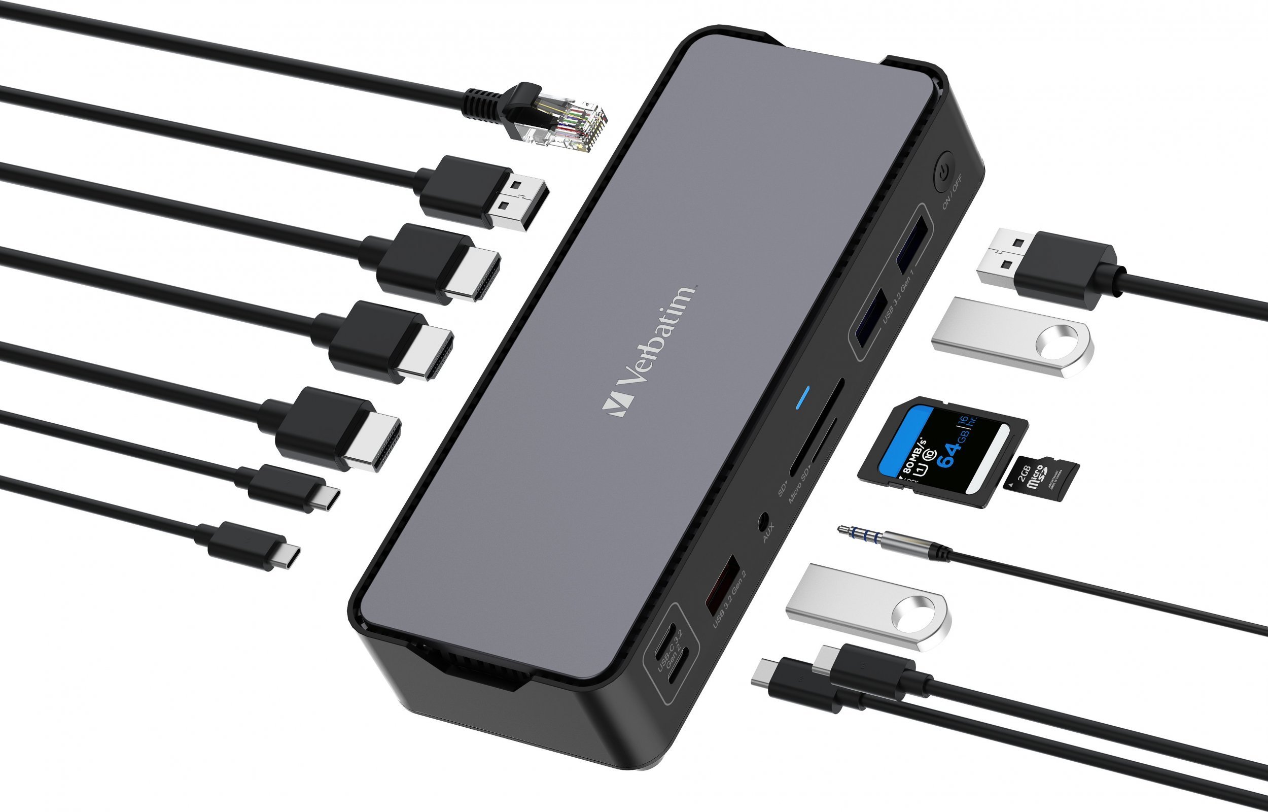 Docking station Verbatim CDS-15, 15 porta, USB-C 3.2, i zi gri