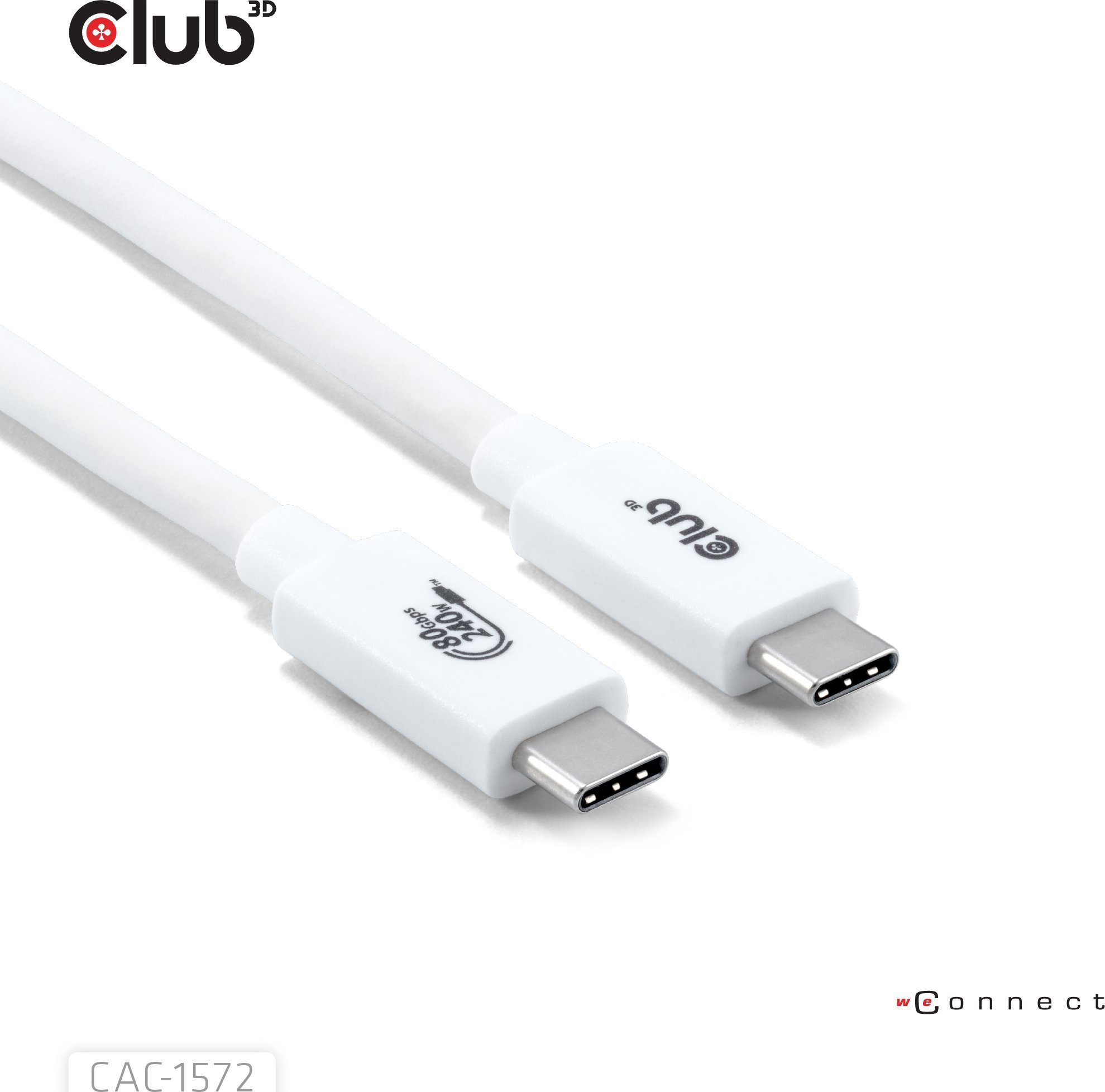 Kabllo USB C Club3D CAC-1588, 1.2m, 80Gbps, 240W, e bardhë