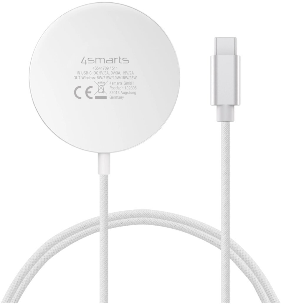 Безжичен полнач со MagSafe 4smarts Qi2, 25W, USB C, бел