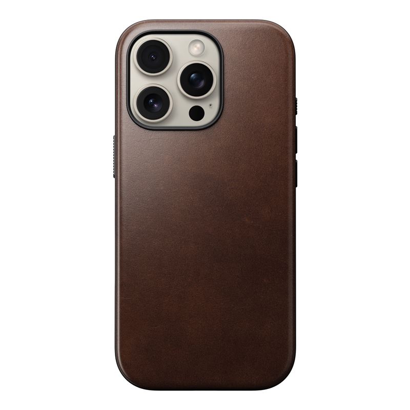 Kutia mbrojtëse Nomad Modern Leather, për iPhone 16 Pro, lëkurë Horween, kafe Rustic Brown