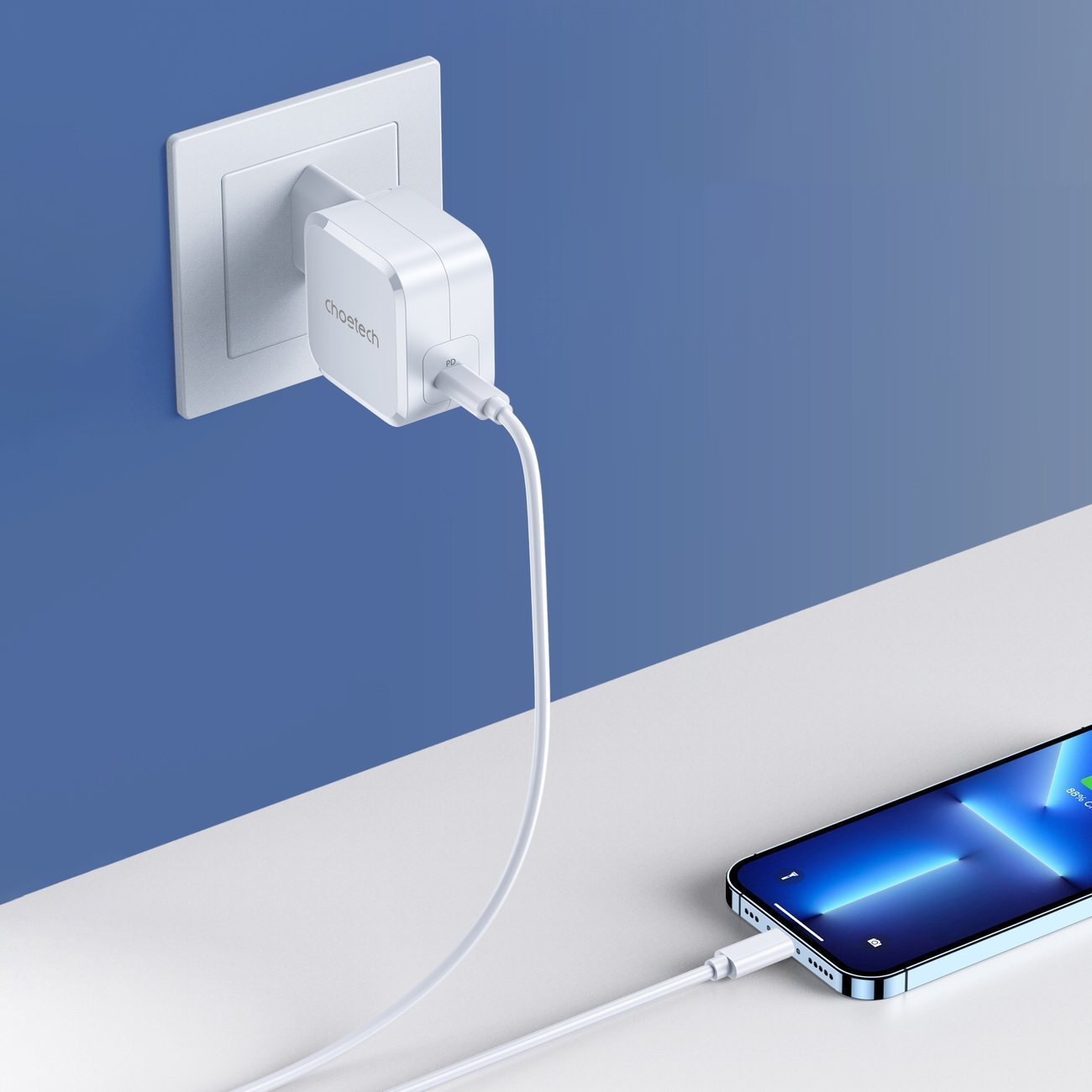 Полнач за мрежа Choetech PD8007, USB C, 45W PD PPS, бел