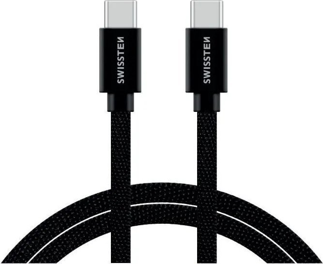 Kabllo të dhënash Swissten USB C në USB C, tekstil, 2m, e zezë