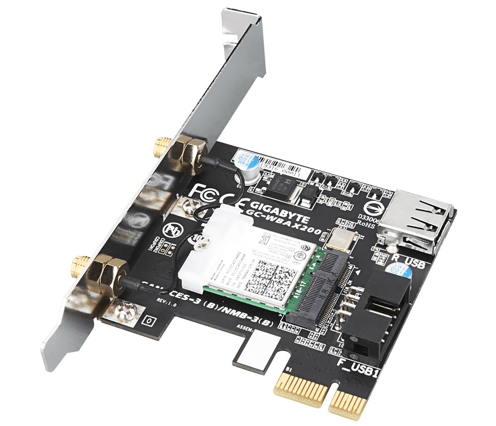 Kartë rrjeti Gigabyte GC-WBAX200, Wi-Fi 802.11ax + Bluetooth 5.1, e zezë