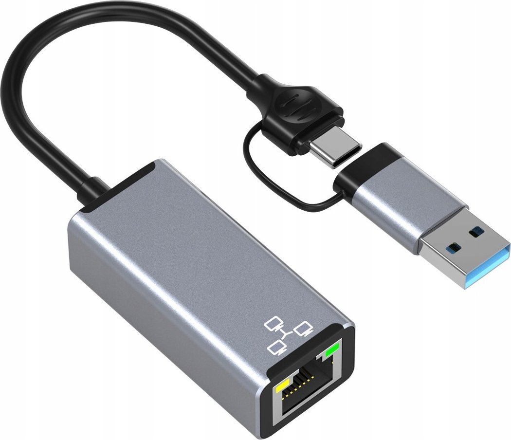 Adaptues rrjeti BOUNN USB A Type C në RJ45, 1000Mbps, gri