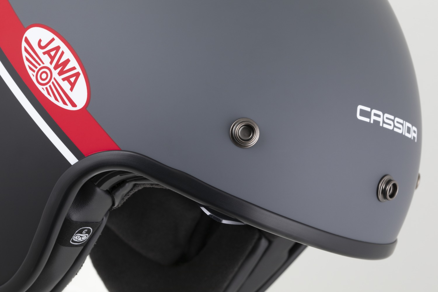 Helmetë moto CASSIDA Oxygen 2.0 Jawa OHC, e hapur, me diell të brendshëm, gri mat e kuqe e zezë e bardhë